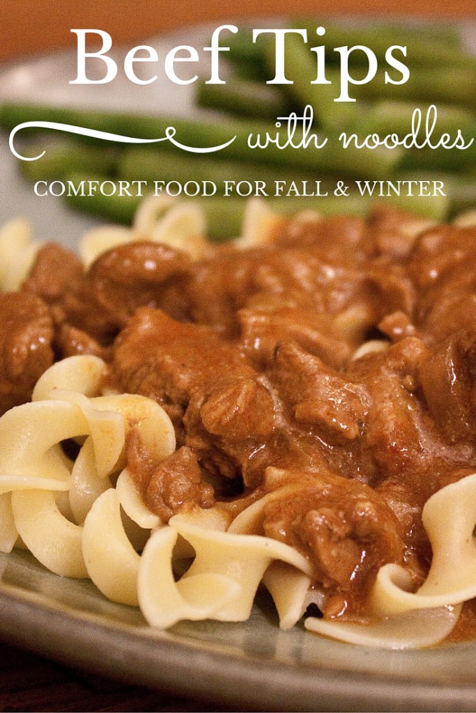 Looking for new dinner recipes for fall and winter? Beef tips over noodles is easy, delicious, and the ultimate comfort food. This family recipe using stew meat will become a family favorite in your home!