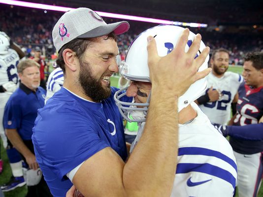 Luck Hasselbeck Post Game Embrace Houstan